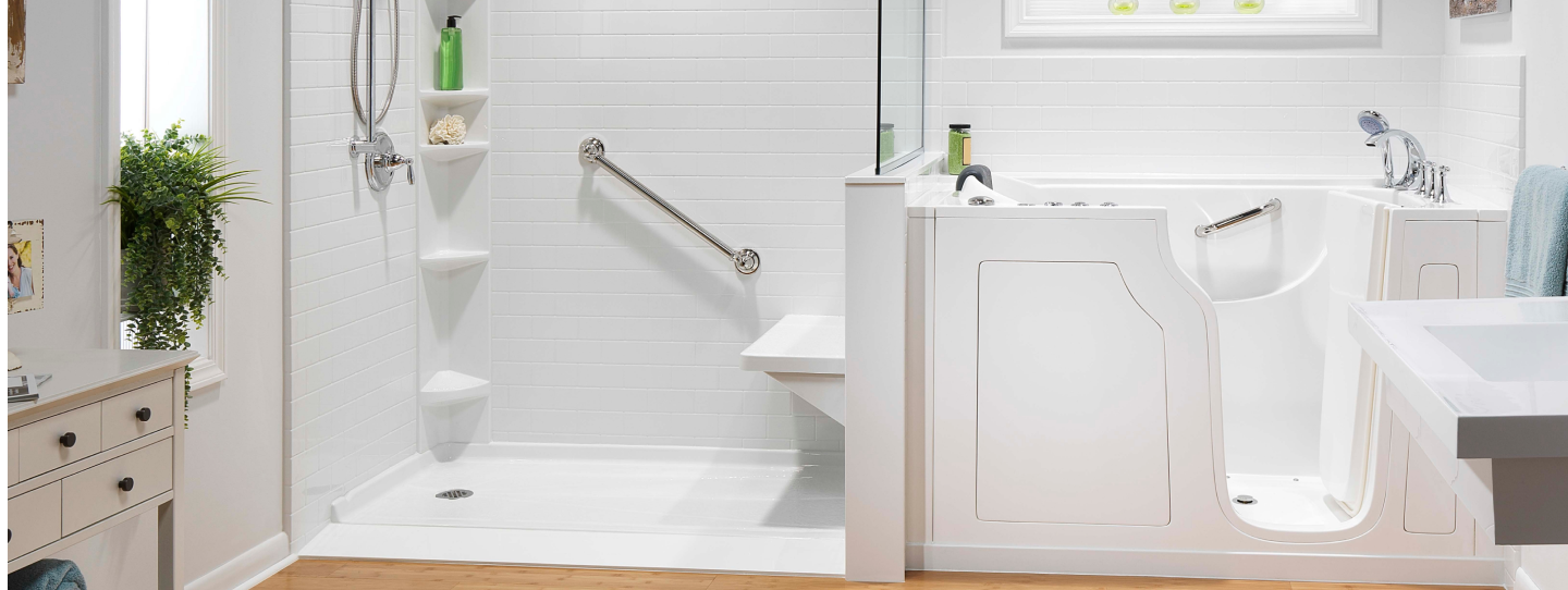 Image of an accessible bathroom with handles and a door made by Long Home team